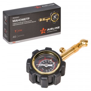 Манометр шинный ( 7атм) металл (40мм, обрезиненный, клапан сброса) /AIRLINE/ AEAS001 AIRLINE