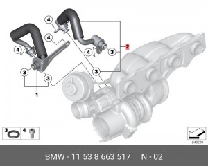Возвратный патрубок системы охлаждения 11538663517 11 53 8 663 517 BMW