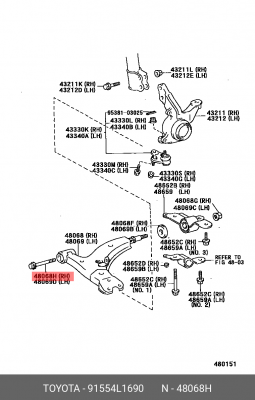 Болт подвески 91554-L1690 91554-L1690 TOYOTA