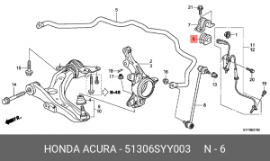 Втулка стабилизатора переднего 51306SYY003 51306-SYY-003 HONDA