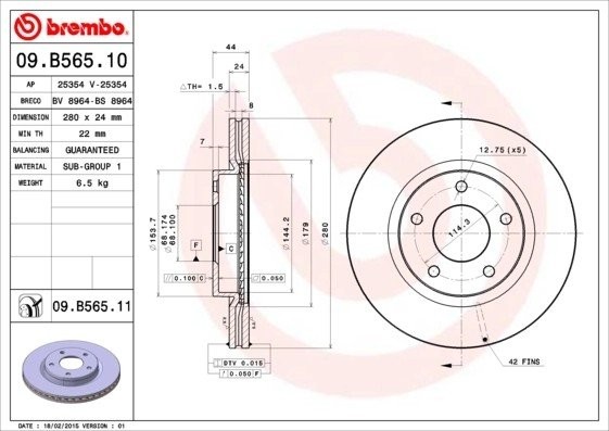 Диск тормозной Brembo Painted Disc 09.B565.11 09.B565.11 BREMBO