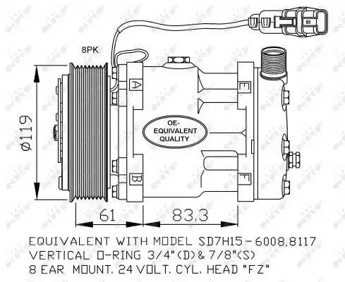 компрессор кондиционера! 24V d119 8пазов\ MAN TGA/TGX/TGS D0836-2876 02> 32706 NRF