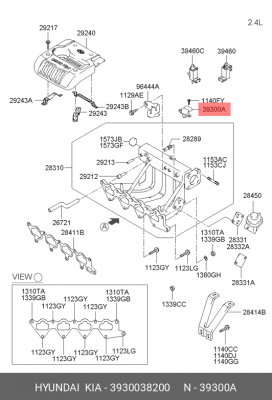 Датчик давления воздуха HYUNDAI Santa Fe (00-) (2.4) коллектора впускного OE 39300-38200 HYUNDAI KIA