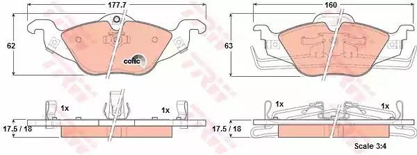 Колодки тормозные OPEL Astra G, Zafira (1.4) (98-) передние (4шт.) TRW GDB1351 TRW