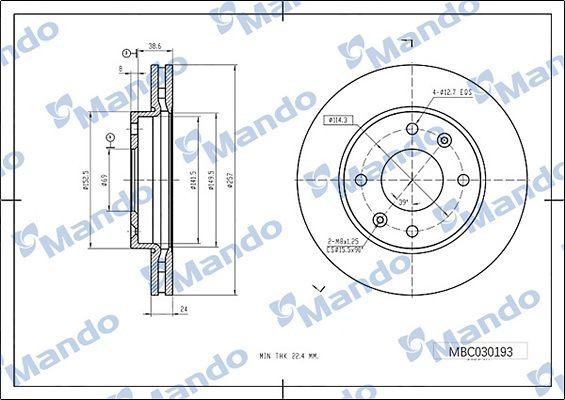 Диск тормозной HYUNDAI Starex H-1 (05-) (4WD) передний (1шт.) MANDO MBC030194 MANDO