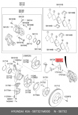 шланг тормозной передний правый!\ Hyundai 587321M000 HYUNDAI