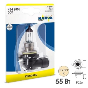 Лампа 12V HB4(9006) 51W P22d блистер (1шт.) Standard NARVA 480064000 NARVA
