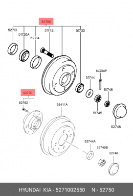 Ступица HYUNDAI Atos (98-) задняя OE 5271002550 HYUNDAI KIA