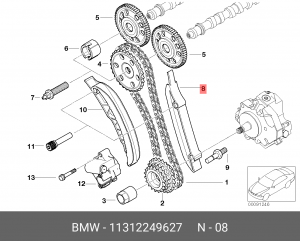 успокоитель цепи ГРМ!\ BMW E46/E60/E53/E87/E83 2.0D-3.0D M47N/M57N 01> 11 31 2 249 627 BMW