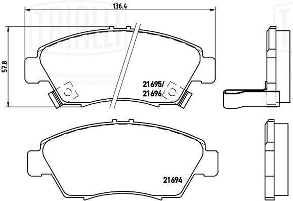 Колодки торм. Honda Civic VII (00-) диск. перед. т/с Akebono (PF 4215) PF 4215 TRIALLI