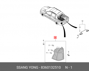 Фонарь задний SSANGYONG Actyon Sports (12-) левый с противотуманной фарой OE 8360132510 SSANG YONG