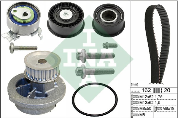 Комплект ГРМ OPEL Astra G,H,Corsa C,Zafira A с насосом водяным INA 530 0443 30 INA