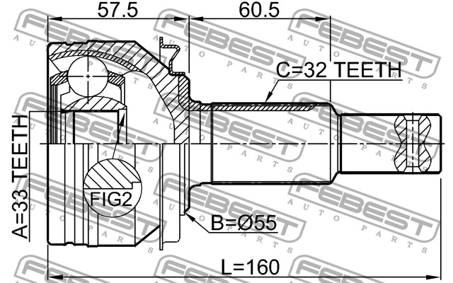 ШРУС наружный 33x55x32 NISSAN TEANA 14- 0210-L33 0210L33 FEBEST