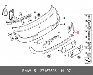 Спойлер бампера MINI Clubman заднего OE 51127167586 BMW