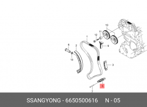 Успокоитель цепи ГРМ SSANGYONG Kyron (05-),Rexton (03-) (D27) нижний OE 6650500616 SSANG YONG