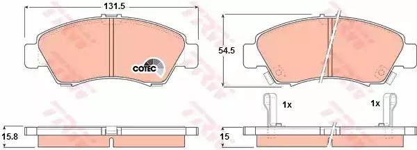 Колодки тормозные HONDA Civic, Jazz передние (4шт.) TRW GDB1164 TRW