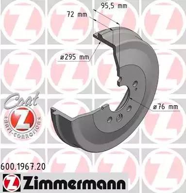 барабан тормозной !задн. d295-5x120 \ VW Amarok 2.0TDI/TSi 10> 600196720 ZIMMERMANN