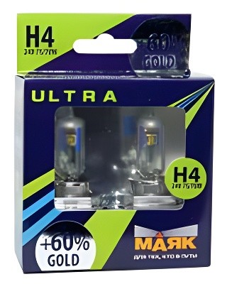 Лампа галогенная H4 24V 75/70W "Маяк" Gold УЛЬТРА NEW (+60%) (2 шт.) 84430 G+60 MAYAK