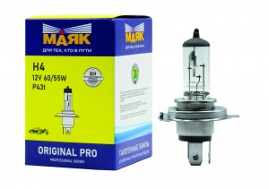 Лампа галогенная H4 12V 60/55W "Маяк" Original Pro (P43t) 02420 MAYAK