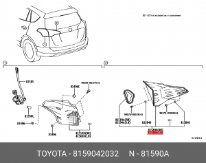 фонарь! левый\ Toyota Rav4 81590-42032 TOYOTA
