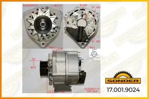 Генератор Premium 24V, 80A со шкивом о.н DAF 1357593A / MAHLE - MG 586 — 2 года  170019024 SONDER