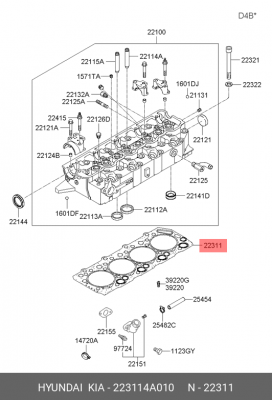 Прокладка головки блока HYUNDAI Porter 2 дв.D4CB t=0.95мм OE 223114A010 HYUNDAI KIA