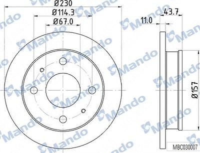 Диск тормозной PEUGEOT 301 (13-) CITROEN C3 (02-) передний (1шт.) MANDO MBC030008 MANDO