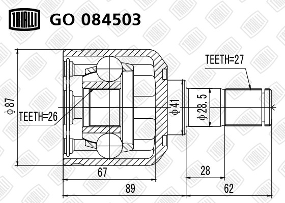 ШРУС внутренний Hyundai Sonata 01- 2.7 V6 MT ABS GO084503 GO 084503 TRIALLI