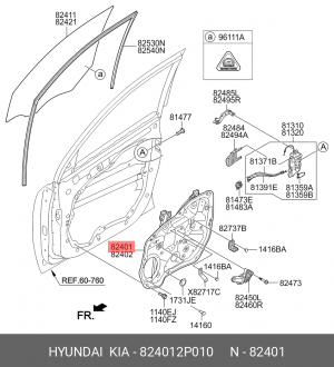 Стеклоподъемник KIA Sorento (09-) двери передней левой (электрический) OE 824012P010 HYUNDAI KIA