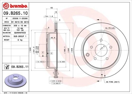 Диск тормозной 09.B265.11 09.B265.11 BREMBO