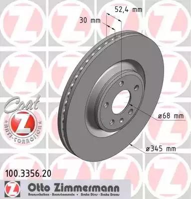 диск тормозной !перед. 345x30/52-5x112 \ Porsche Macan 2.0/3.0 GTS/S 14> 100.3356.20 ZIMMERMANN