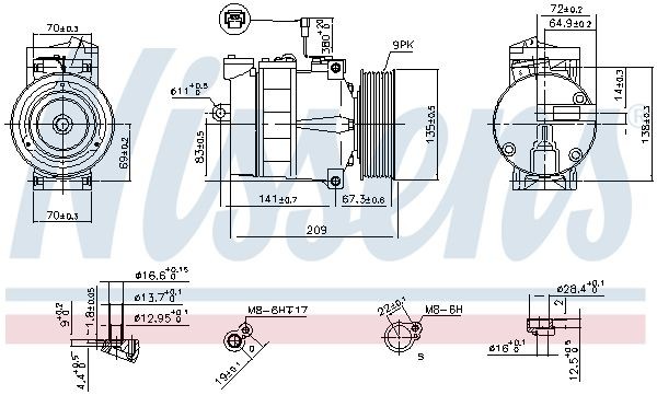 компрессор кондиционера! 24V d131 9пазов\ MB Actros 96> 89030 NISSENS