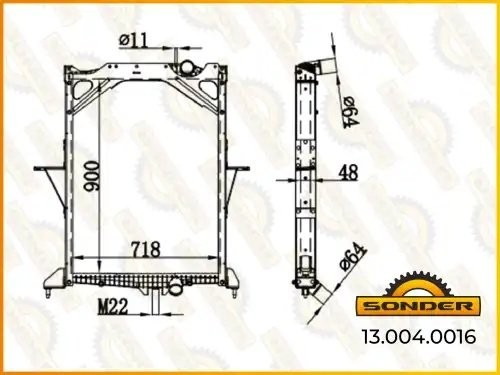 Радиатор охлаждения 900*697*48 (алюминий) 250-480 HP (с рамкой) Volvo FM12 (98-) 130040016 SONDER