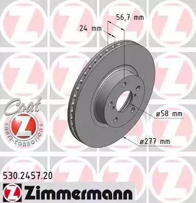 диск тормозной !перед. 277x24/57-5x100 \ Subaru Legasy 89> /Impreza 92> /Foreste 530.2457.20 ZIMMERMANN