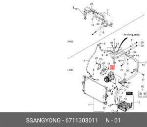 Компрессор SSANGYONG Actyon (10-),Actyon Sport (12-),Rexton (12-) (D20,G20) конд 6711303011 SSANG YONG