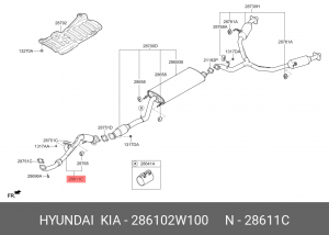 Труба приемная глушителя HYUNDAI Grand Santa Fe (13-18) OE 286102W100 HYUNDAI KIA