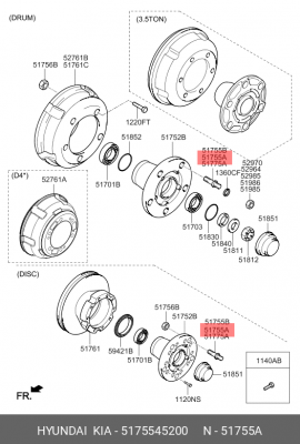 Шпилька колеса HYUNDAI HD72,78 переднего левая длинная OE 5175545200 HYUNDAI KIA