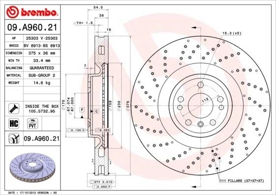 MERCEDES BENZ ПЕРФОРАЦИЯ 09.A960.21 BREMBO
