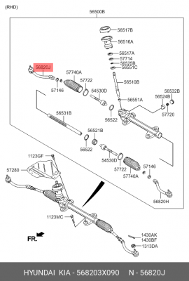 Наконечник рулевой тяги HYUNDAI Elantra (11-),Veloster (11-) правый OE 568203X090 HYUNDAI KIA