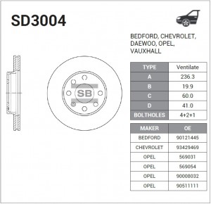 Диск тормозной Daewoo Lanos/Nexia 1.3/1.5i 95-04 SD3004 SD3004 SANGSIN