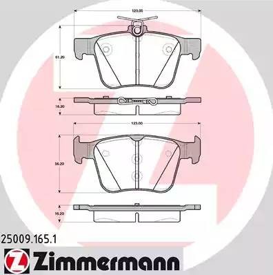 колодки дисковые !задн. 123x61x16 \ Audi A3, VW Golf VII 1.2TSI-1.8TFSI/2.0TDI 1 250091651 ZIMMERMANN