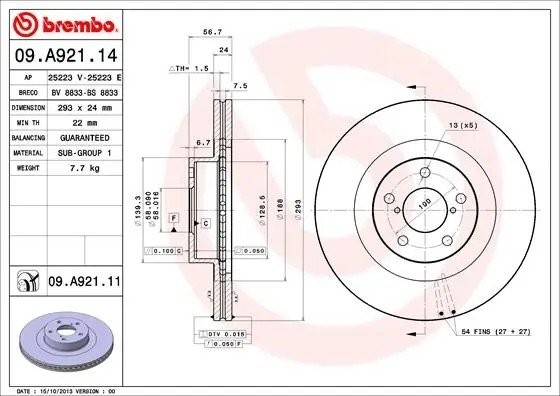 Диск тормозной 09.A921.11 09.A921.11 BREMBO