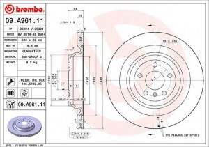 Диск тормозной MERCEDES GL (X166) задний (1шт.) BREMBO 09.A961.11 BREMBO