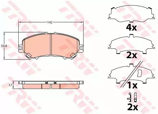 Колодки тормозные NISSAN X-Trail (T32R) (14-) (2.0/2.5) передние (4шт.) TRW GDB3648 TRW
