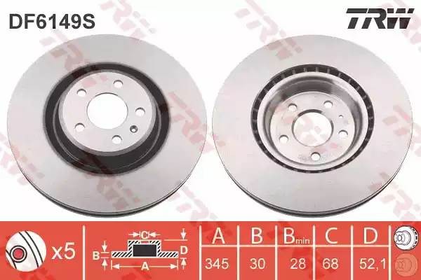 Диск тормозной передний AUDI A4 (B8), A6 (C7), Q5 (8R) 345мм DF6149S DF6149S TRW