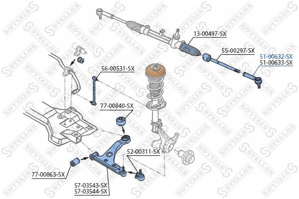 наконечник рулевой левый!\ Fiat Grande Punto all 05> 51-00632-SX STELLOX