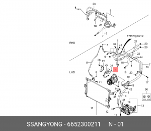 Компрессор SSANGYONG Rexton (03-) (D20/27,E23/32),Stavic (13-) (E32) кондиционер 6652300211 SSANG YONG