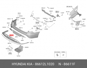 Накладка бампера HYUNDAI Sonata (19-) заднего (B TYPE) OE 86612L1020 HYUNDAI KIA