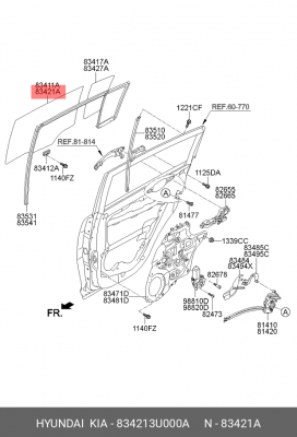 Стекло двери KIA Sportage (10-) задней правой OE 834213U000A HYUNDAI KIA