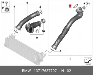 Кольцо уплотнительное BMW 1 (F20,F21) патрубка интеркуллера OE 13 71 7 637 707 BMW